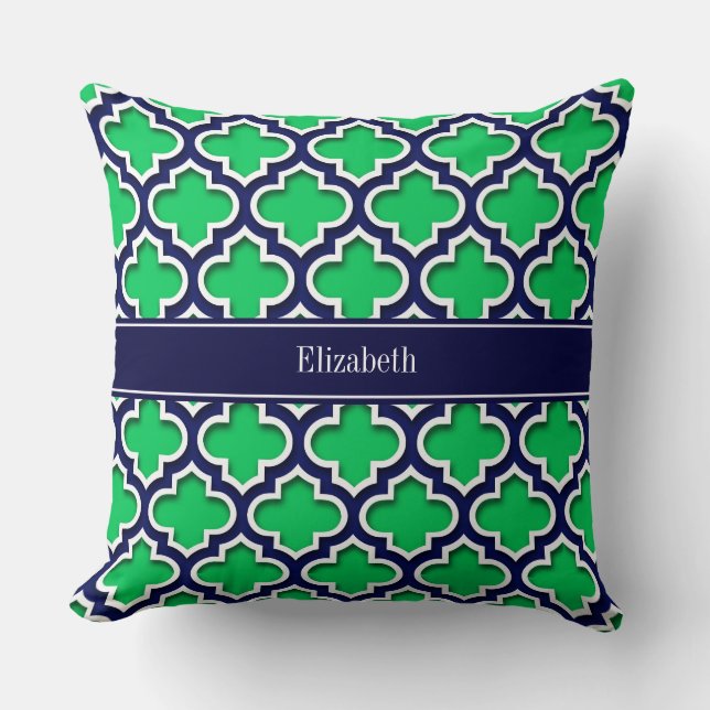 Emerald Navy Moroccan #5DS Navy Name Monogram Throw Pillow (Front)