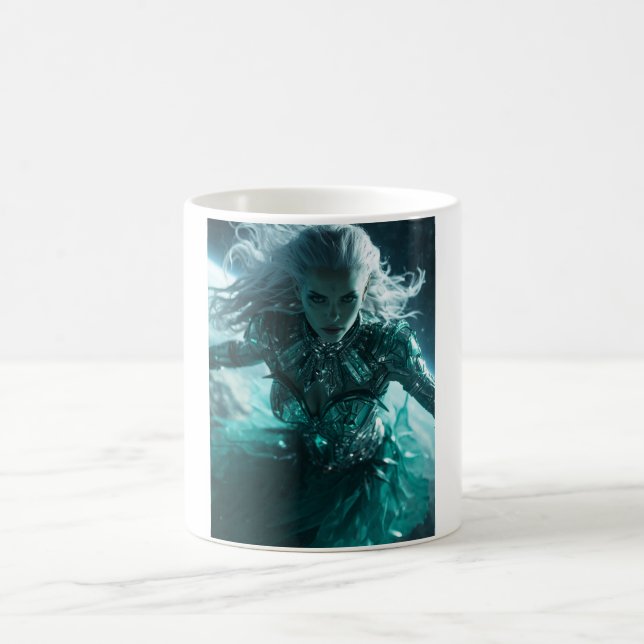 Emerald Nebula Queen – Cosmic Alien Armour  Coffee Mug (Center)