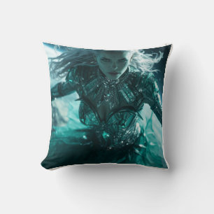 Emerald Nebula Queen – Cosmic Crystal Armour Throw Pillow