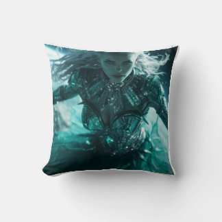 Emerald Nebula Queen – Cosmic Crystal Armour Throw Pillow