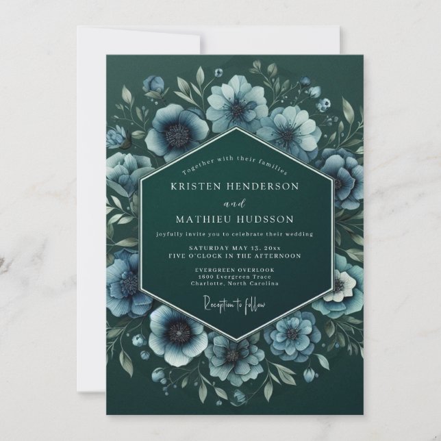Emerald Nocturne Anemone Wedding Invitation (Front)