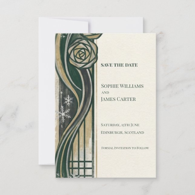 Emerald Nouveau Save The Date Card (Front)