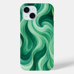 Emerald Ocean Swirl Abstract Wave Pattern iPhone 15 Case