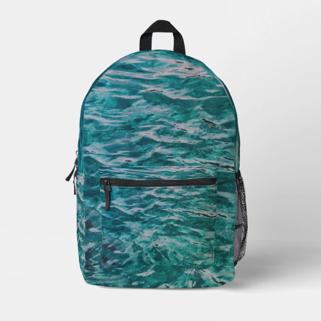 Emerald Ocean Waves Printed Backpack (Front)