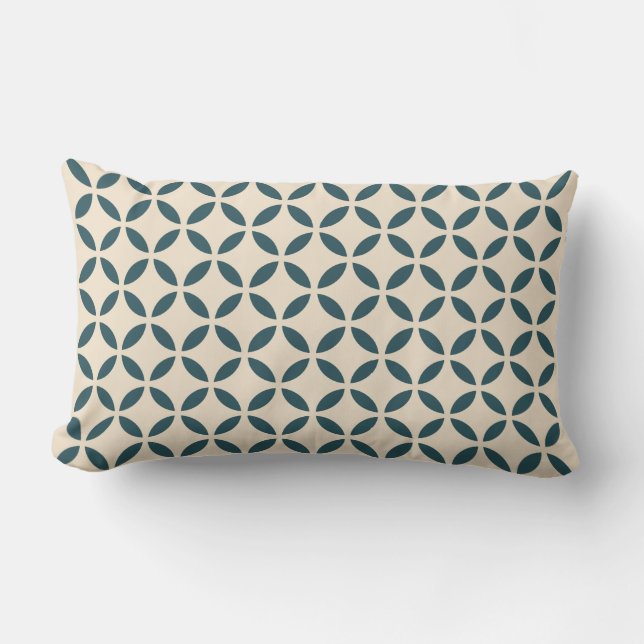 Emerald Off-White Flower Petal Geometric Pattern Lumbar Pillow (Front)
