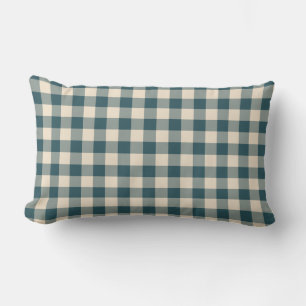 Emerald Off-White Gingham Pattern Lumbar Pillow