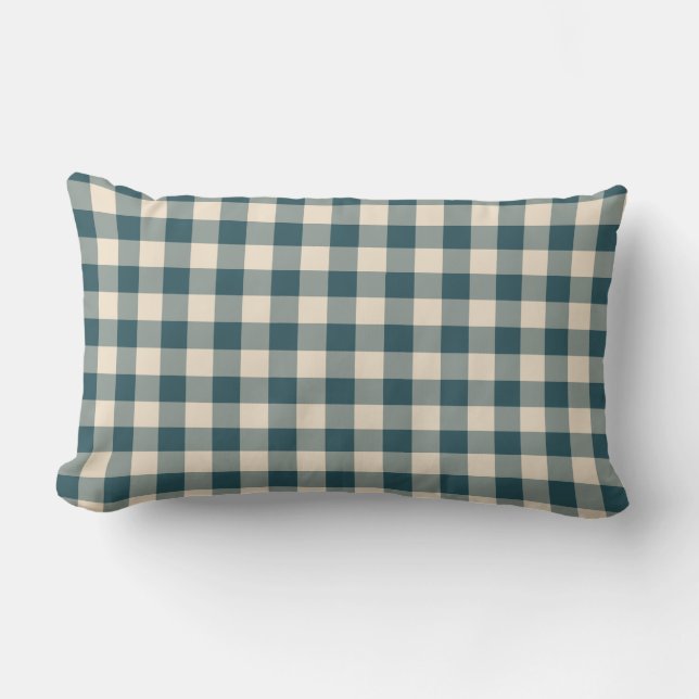 Emerald Off-White Gingham Pattern Lumbar Pillow (Front)