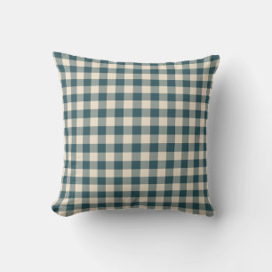 Emerald Off-White Gingham Pattern Throw Pillow