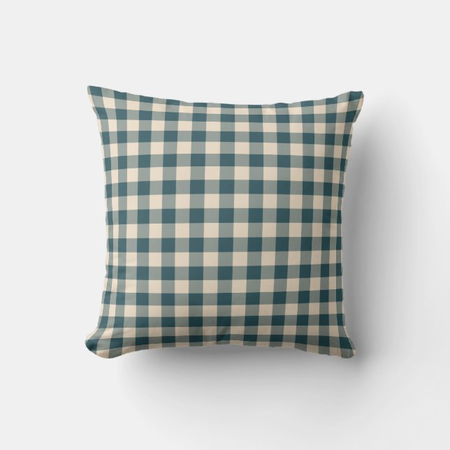 Emerald Off-White Gingham Pattern Throw Pillow (Front)
