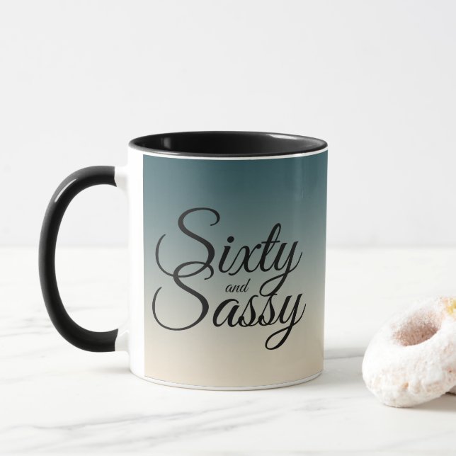 Emerald Off-White Ombre 60 and Sassy 60th Birthday Mug (With Donut)