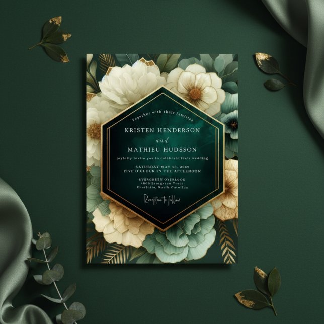 Emerald Opulent Bloom Wedding Invitation (Creator Uploaded)
