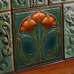 Emerald Orange Wall Decor Art Nouveau Ceram Tile<br><div class="desc">Welcome to CreaTile! Here you will find handmade tile designs that I have personally crafted and vintage ceramic and porcelain clay tiles, whether stained or natural. I love to design tile and ceramic products, hoping to give you a way to transform your home into something you enjoy visiting again and...</div>
