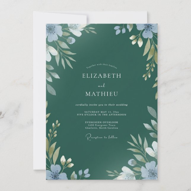 Emerald Painted Leaf Wedding Invitation (Front)