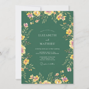 Emerald Painted Wildflower Wedding Invitation
