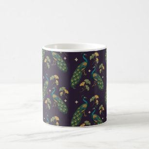 Emerald Peacock Ginkgo on Plum Pattern Mug