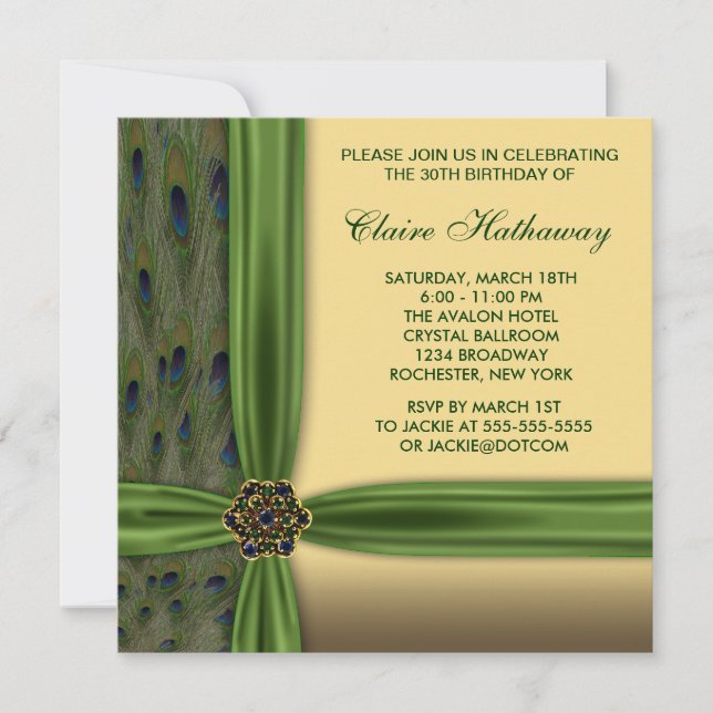 Emerald Peacock Gold 30th Birthday Invitation (Devant)