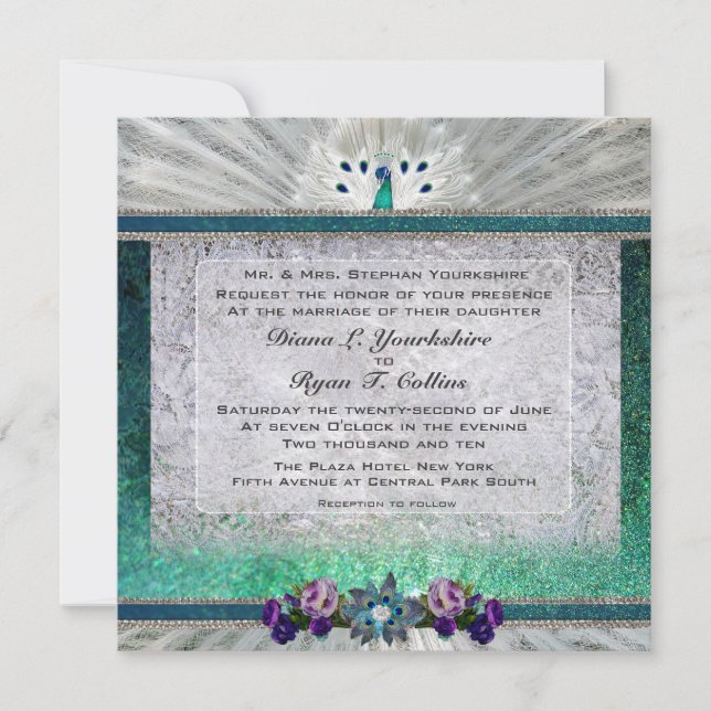 Emerald Peacock Invitation (Front)