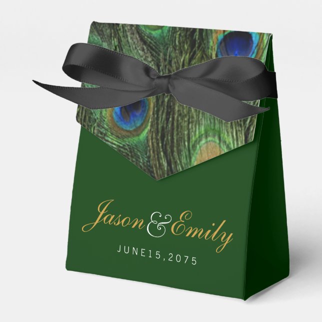 Emerald Peacock Wedding Favor Box (Front Side)