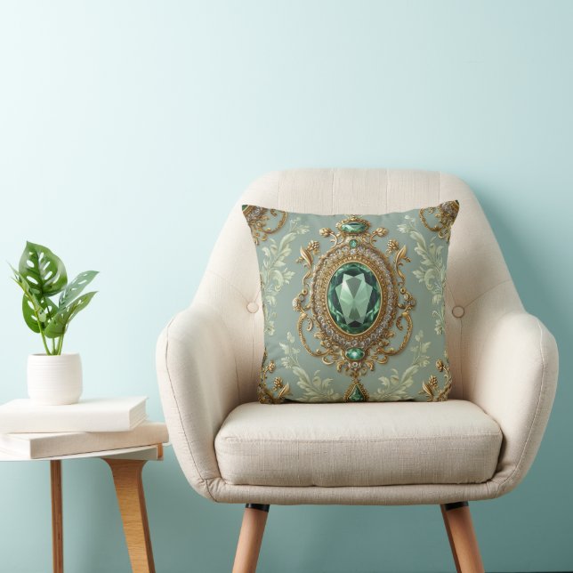  Emerald Pendant & Gold Throw Pillow (Chair)