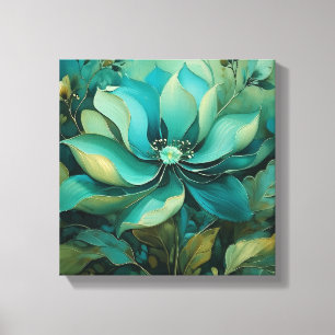 Emerald Petals: Boho Floral Serenity Canvas Print