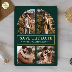 Emerald Photo Collage Wedding Save the Date Gold