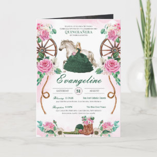 Emerald & Pink Charro Western Photo Quinceanera Invitation