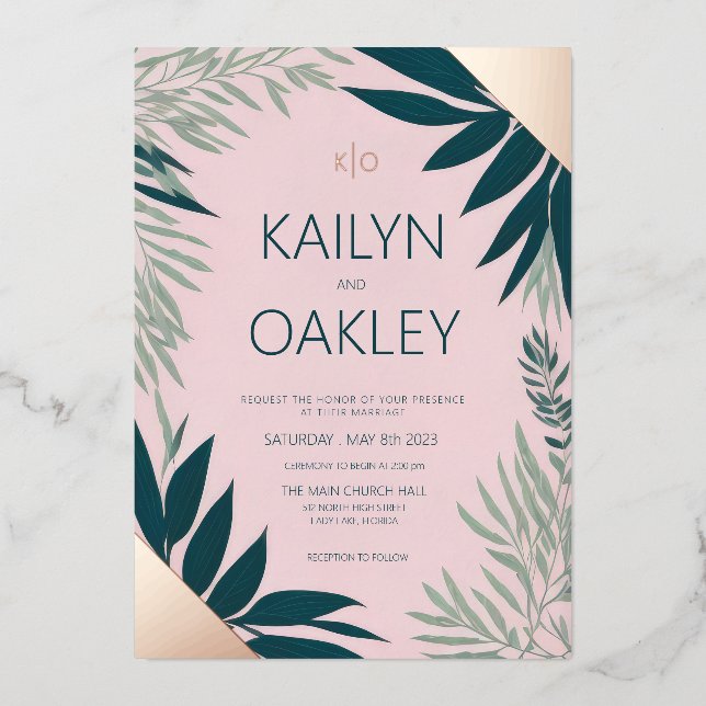  Emerald Pink Foliage Greenery Wedding Rose Gold (Front)
