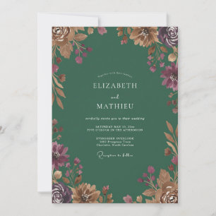 Emerald Plum Wildflower Wedding Invitation