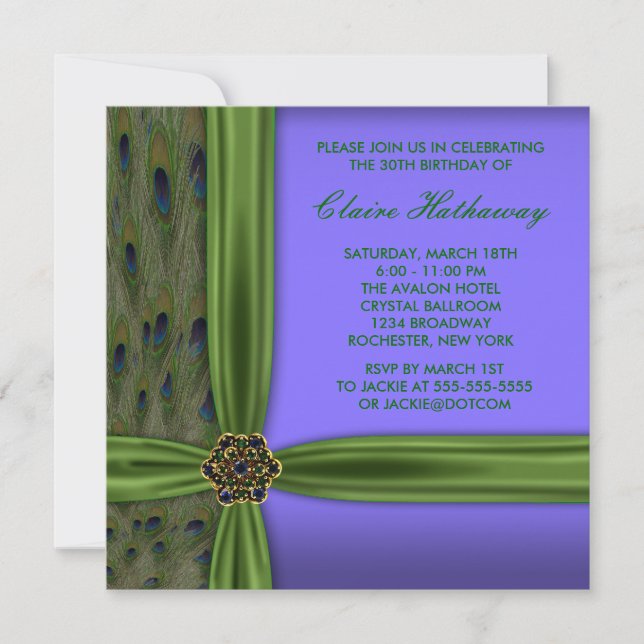Emerald Purple Peacock 30e anniversaire Invitation (Devant)