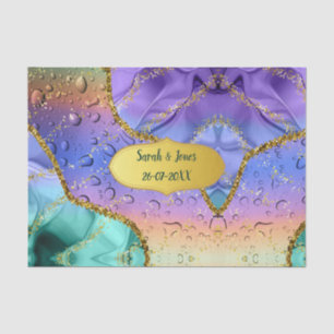 Emerald Purple Peacock Water Droplets Personalized Tissue Paper