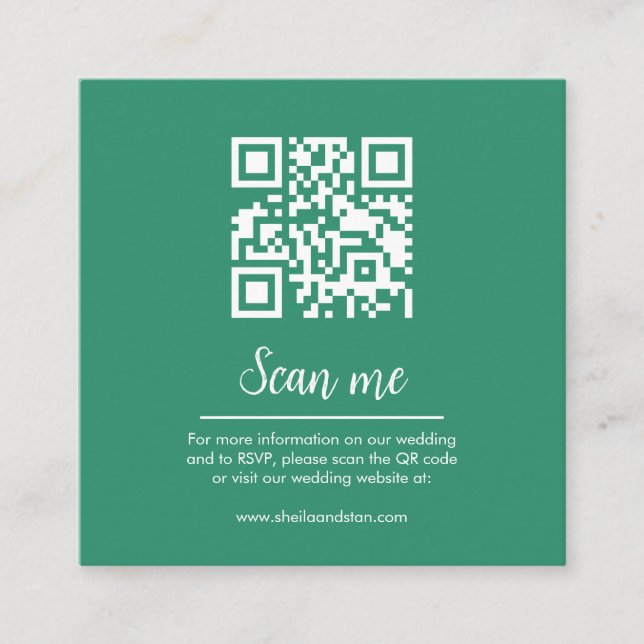 Emerald QR Code Wedding Website Enclosure Card (Front)