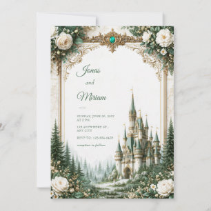 Emerald Rose Castle Wedding Invitation