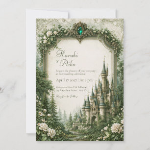 Emerald Rose Castle Wedding Invitation