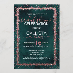 Emerald Rose Gold Confetti Bridal Shower Invitation