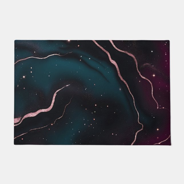 Emerald Rose Gold Galaxy Marble Pattern Doormat (Front)