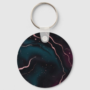 Emerald Rose Gold Galaxy Marble Pattern Keychain