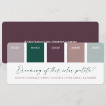 Emerald & Rose Gold Wedding Colour Palette Card