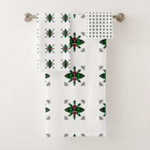 Emerald Ruby Diamond Gemstone Art Red Green Bath Towel Set