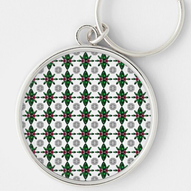 Emerald Ruby Diamond Gemstone Art Red Green Keychain (Front)