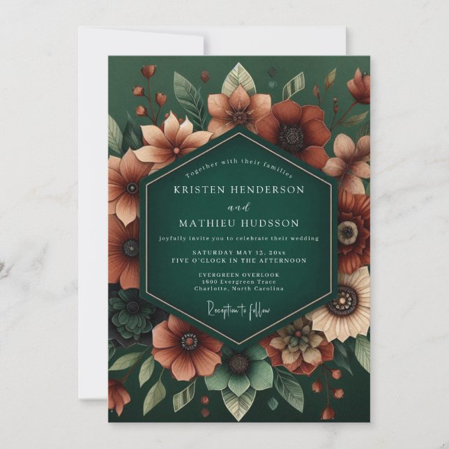 Emerald Rust Moody Wedding Invitation (Front)