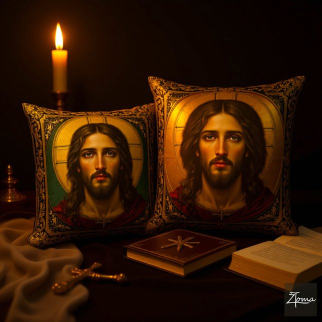 Emerald Sacred Icon - Jesus Throw Pillow (Creator Uploaded)