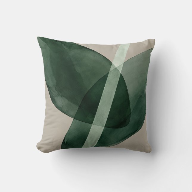 Emerald Sage Translucent Leaf Abstract Throw Pillow (Front)