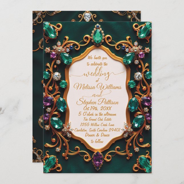 Emerald & Sapphire Luxury Wedding Invitation (Front/Back)