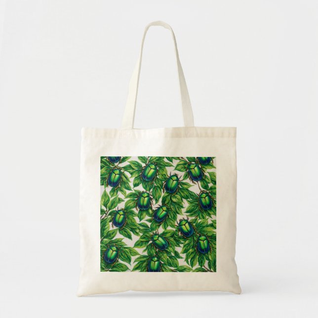 Emerald Scarab Beetle Botanical Pattern Tote Bag (Front)