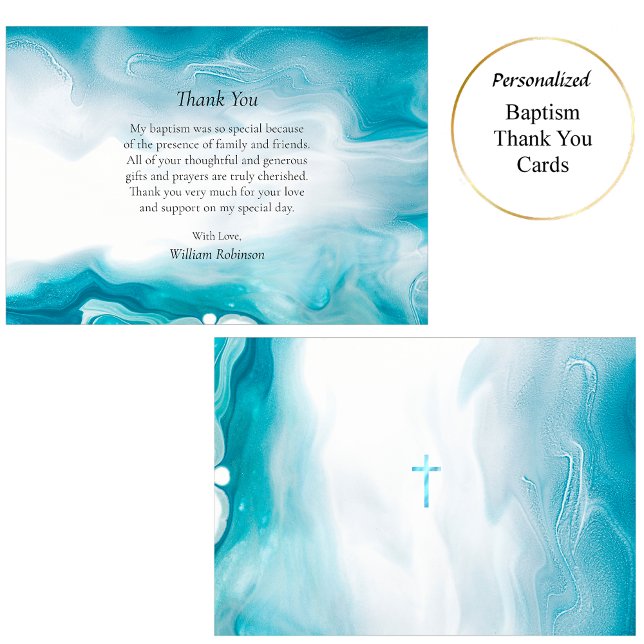 Emerald Sea Blue Orthodox Christian Baptism Thank You Card (Creator Uploaded)