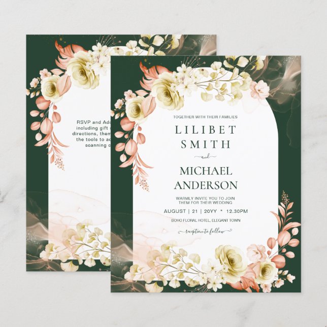 Emerald Season Coral Green Floral Wedding (Front/Back)