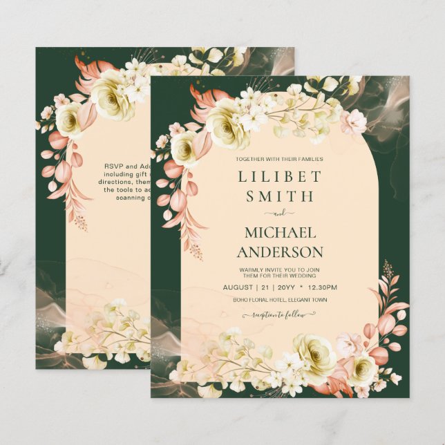 Emerald Season Coral Green Floral Wedding (Front/Back)