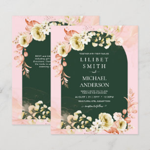 Emerald Season PINK Green Floral Wedding Invites