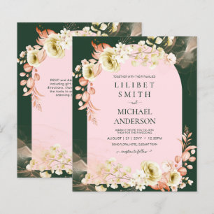 Emerald Season PINK Green Floral Wedding Invites