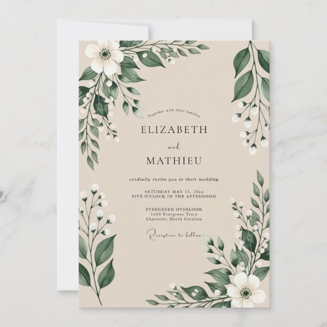 Emerald Serene Woodland Wedding Invitation (Front)